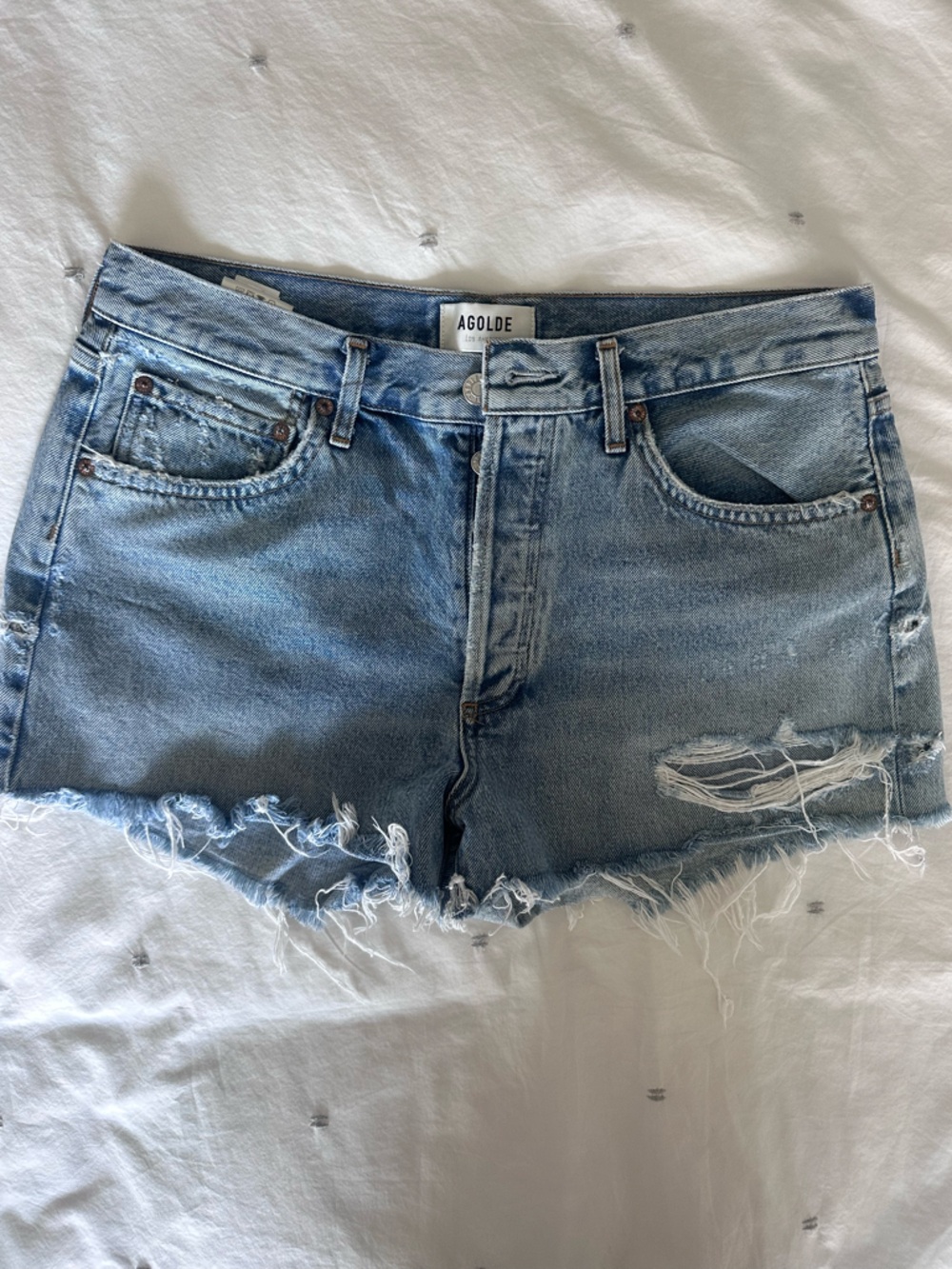 AGOLDE Parker Light Blue Distressed Denim Shorts